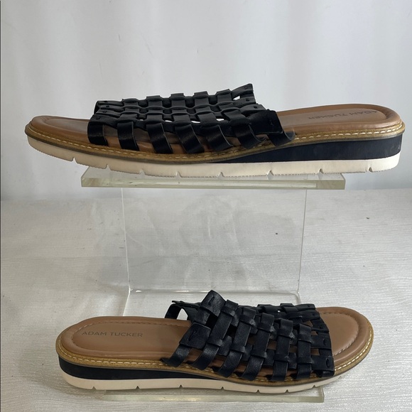 ADAM TUCKER Arrow Black Woven Leather Flat Slip On Sandals FTL-08-100 - Picture 1 of 6